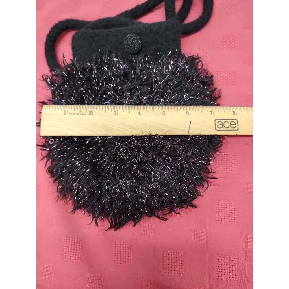Artisan Handmade Black Felted Wool And Tinsel Yarn Evening Bag Round Drop Handle